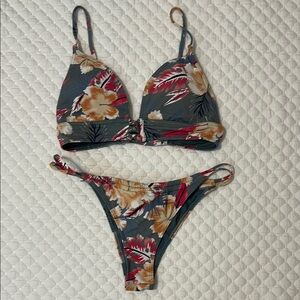 Floral Bikini Set in Gray and hot pink